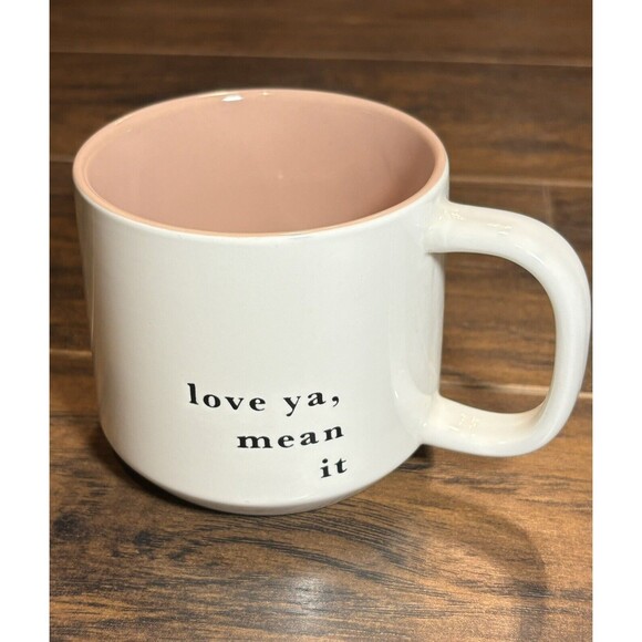 NWT Stoneware Mug “Love Ya Mean It”Threshold 16 oz Coffee Cup White(Cream)/Pink - Picture 1 of 9